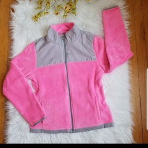 DANSKIN FUZZY Sweater Color Pink and Gray SIZE M, With Zipper Closure.